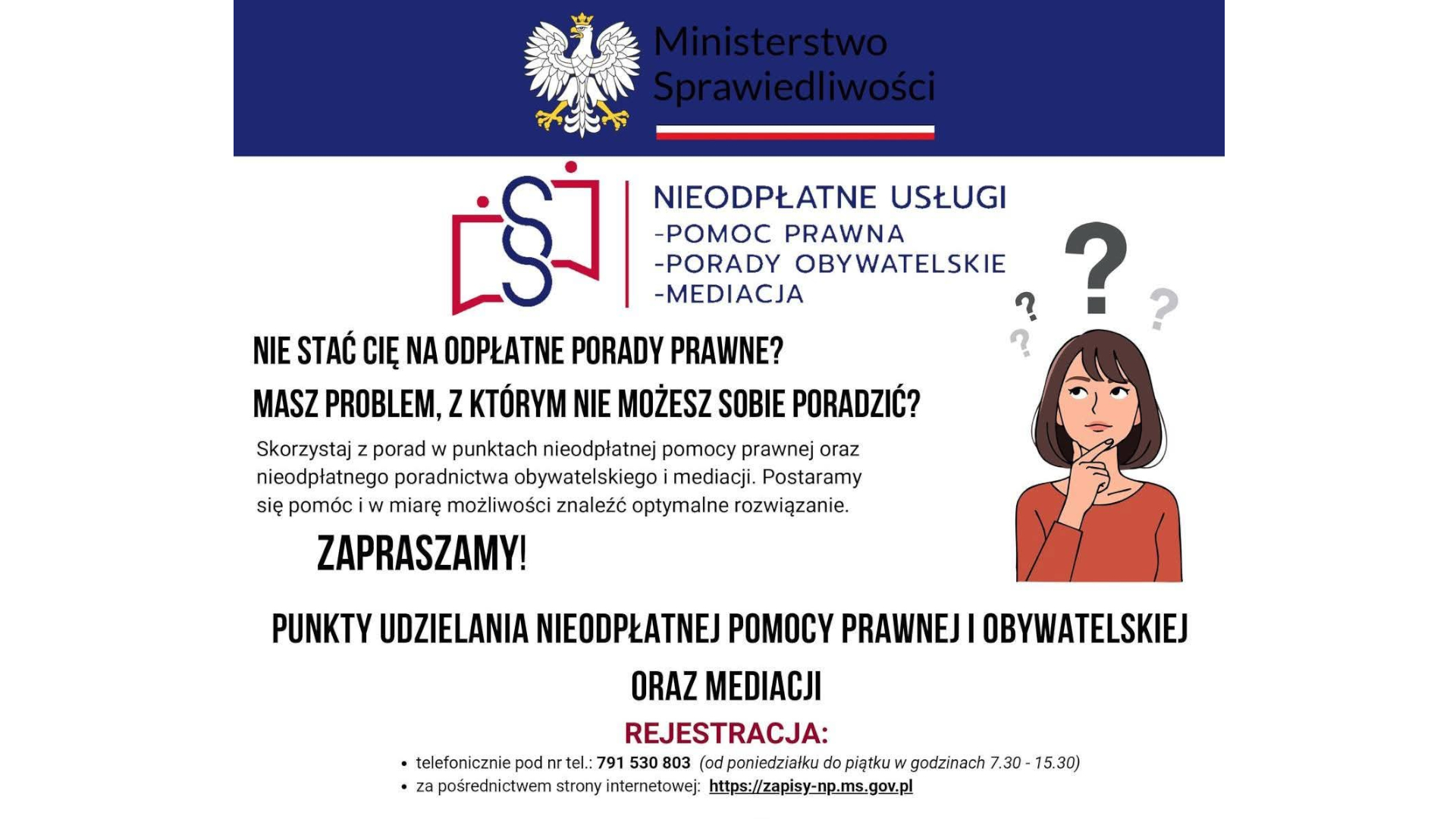 Skorzystaj z bezpłatnej pomocy prawnej, poradnictwa obywatelskiego i mediacji