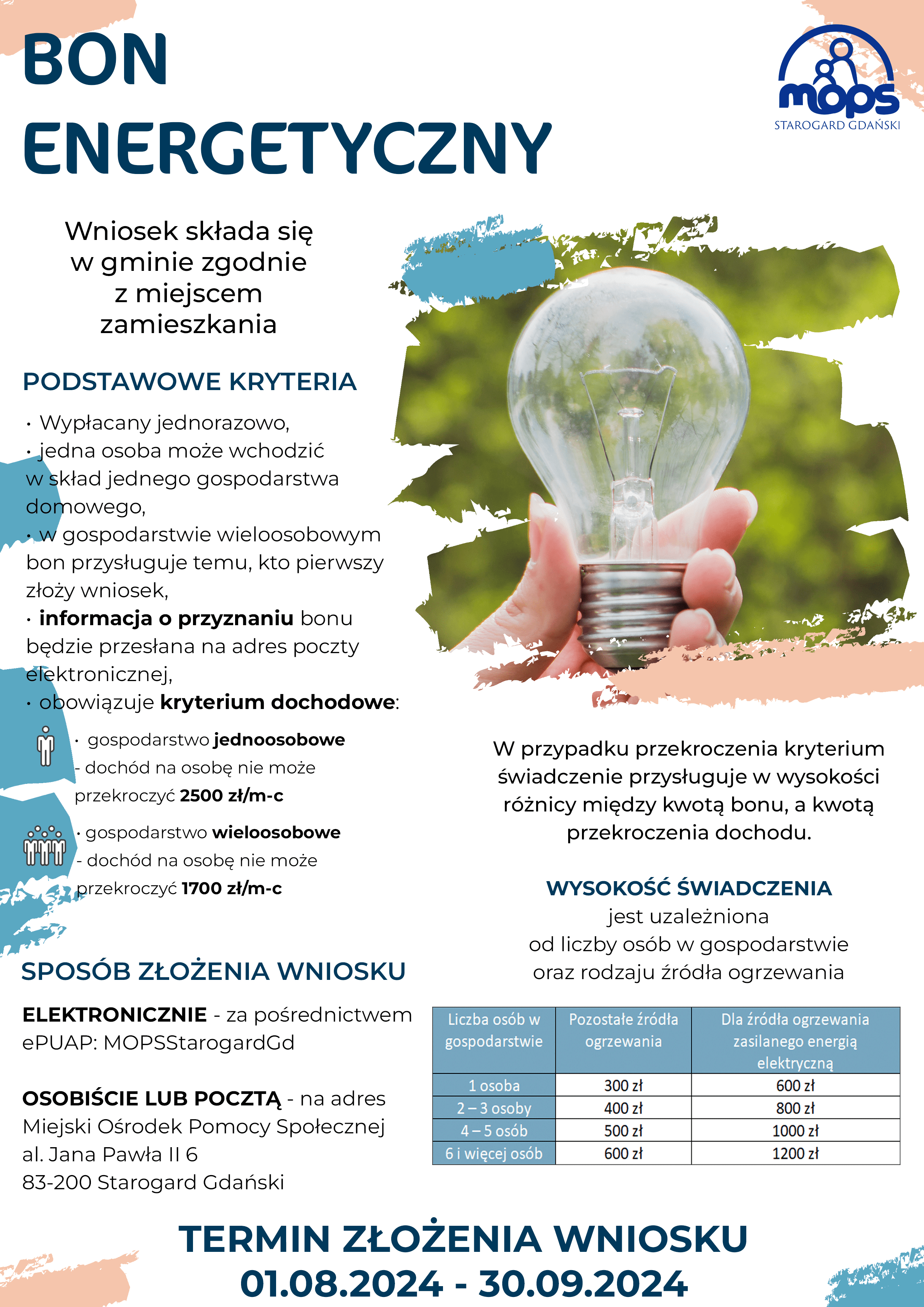 Plakat informacyjny o Bonie energetycznym MOPS STG